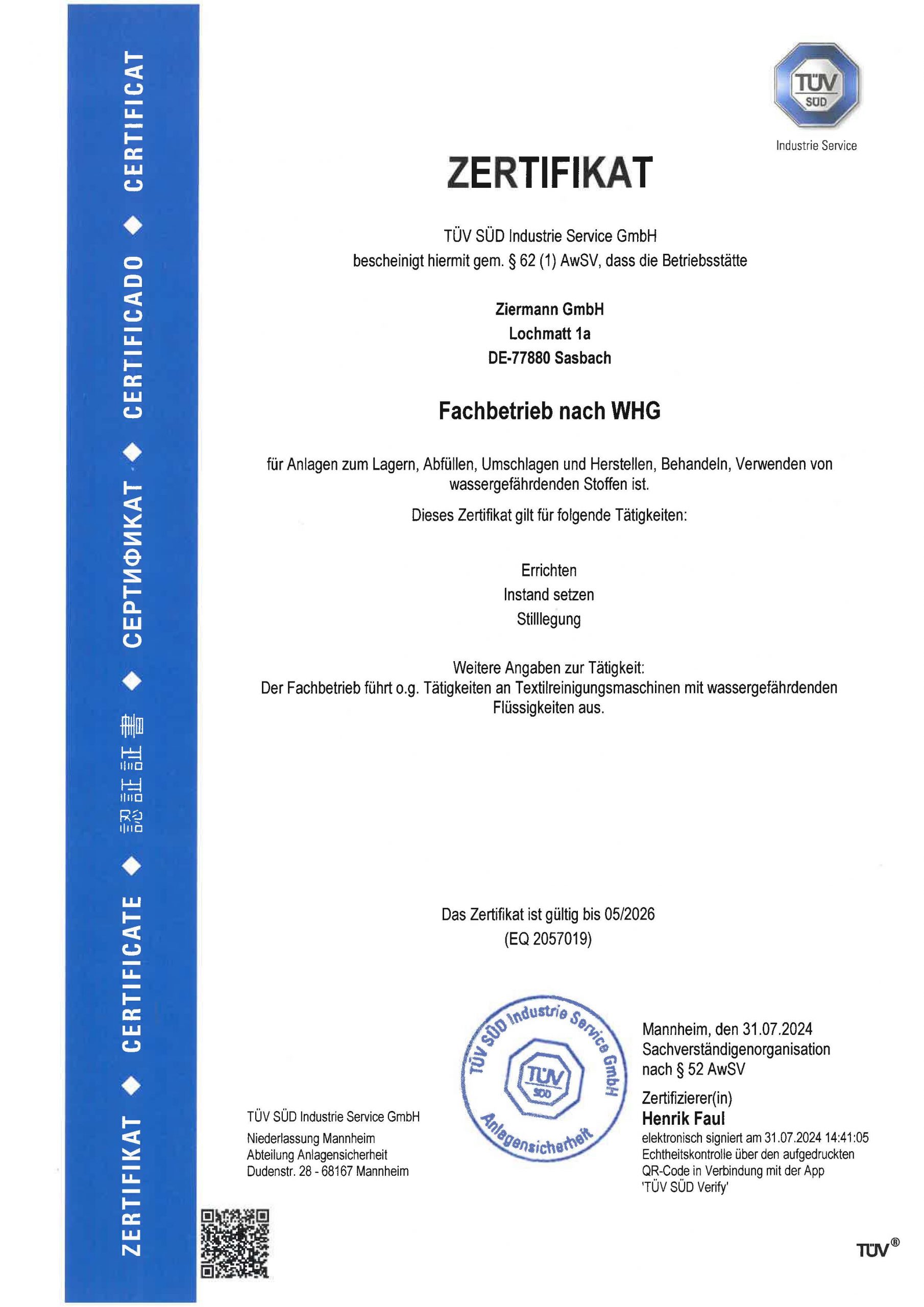TÜV Zertifikat